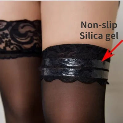 Bas en dentelle Sexy, chaussettes hautes transparentes, cuisses hautes, longues, bas avec bas antidérapant pour femmes, érotiques