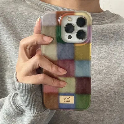 Cute Dopamine Color Block Match Plaid Clear Case For iPhone 16 15 14 13 12 11 Pro Max XS XR X SE 7 8