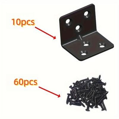 TEMU 70pcs Heavy-duty Black Stainless Steel L-shaped Corner Brackets With Adjustable Height - Waterproof, Pre-drilled For Easy Assembly, Industrial Hardware
