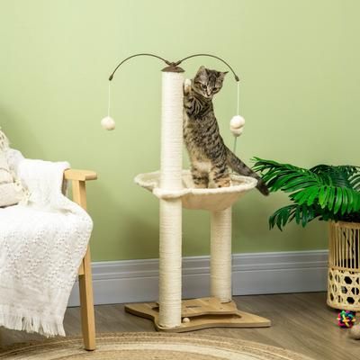TEMU Cat Tree For Indoor Cats, Cat Scratching Post With Bed, Toy Ball, 53.5 X 53.5 X 90cm - Beige
