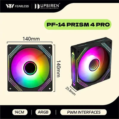 UPSIREN PF-14 PRISM 4PRO Computer Chassis Fan 140mm ARGB 4 Pin PWM Quiet Cooling Fan 12V Large Air Volume 47.2CFM/650-1800RPM