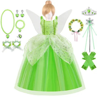 TinkerBell Girl Princess Dress for Girls Costume Kids Cosplay Green Flower Fairy Dress Tinker Carnival Party Clothing