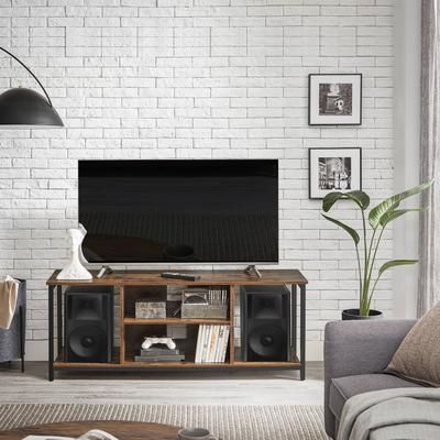 TEMU VASAGLE Meuble TV pour Jusquà 60 Pouces, Support , avec Compartiments , Étagères, pour Salon, Salle de Jeu, Style Industriel, Marron Rustique et Noir par SONGMICS