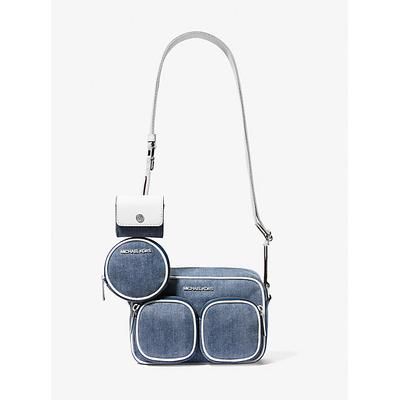 Michael Kors Jet Set Medium Denim Crossbody Bag with Case for Apple Airpods Pro Blue One Size
