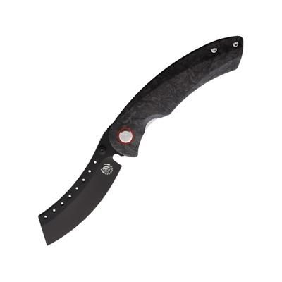 Red Horse Knife Works Hell Razor Folding Knife 5in Closed 3.5in Black Finish S35VN Stainless Blade Marbled Carbon Fiber Handle RH09 CF PVD BLACK