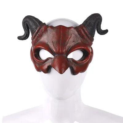 Halloween Half Face PU Horn Devil Mask Cosplay Mask Carnival Party Props Stage Show Accessories
