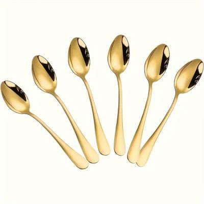 TEMU 6pcs Golden Cutlery Set, Stainless Steel Golden Teaspoon, Coffee Espresso Spoon, Dishwasher Safe, Dessert Spoon, Suitable For Restaurants And Cafes Happy Eid, Dishwasher Safe