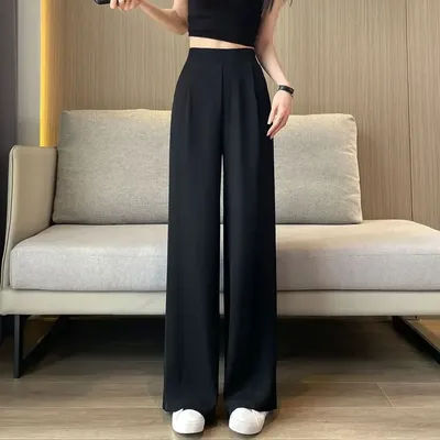 Pantalon décontracté femme pendentif haut sens costume noir jambe large taille haute jambe droite pantalon femme ample