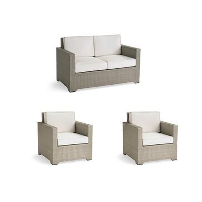 Small Palermo 3-pc. Sofa Set with Two Lounge Chairs in Dove Wicker - Quick Dry, Sand - Frontgate