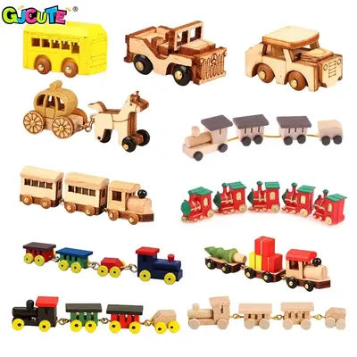 Dollhouse Miniature Wooden Mini Train Ornaments Kids Gift Toys Model Christmas Party Kindergarten Decor Furniture Scene Accessor