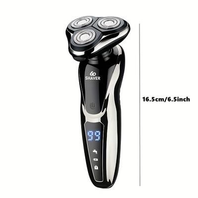 TEMU Skyuv Men's 3-in-1 Electric Razor - Usb Rechargeable, Portable Shaver With Nose Hair Trimmer & Digital Display, Stainless Steel Blades For Smooth Shaving, Skyuv