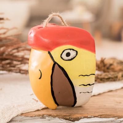 'Hand-Carved and Painted Bird-Themed Folk Art Wood Wall Mask'