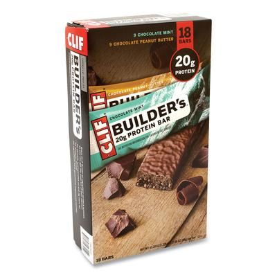CLIF Bar 22000543 Builders Protein Bar, Chocolate Mint/Chocolate Peanut Butter, 2.4 oz Bar, 18 Bars/Box - Case of 18