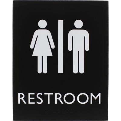 Lorell 02663 Restroom Sign, 1 Each, 6.4" x 8.5" Height, Rectangular Shape, Easy Readability, Braille, Plastic, Black LLR02663