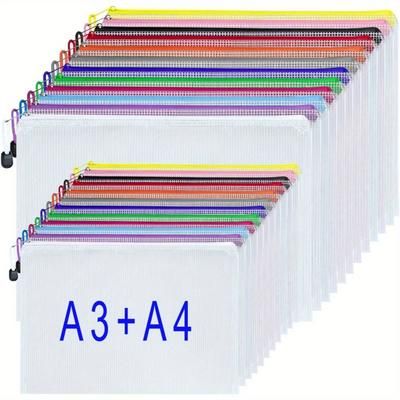 TEMU 24pcs - Wallets A4 Zip Wallets Zip Document Folder Large Zipper File Bags (a3/ A4)