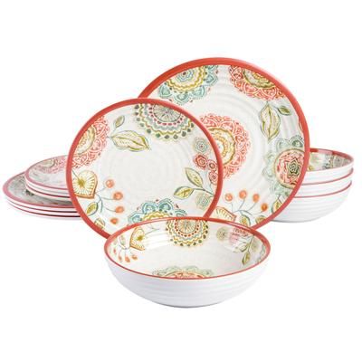 12-Pc. Brick Floral Melamine Dinnerware Set by BrylaneHome in Multi