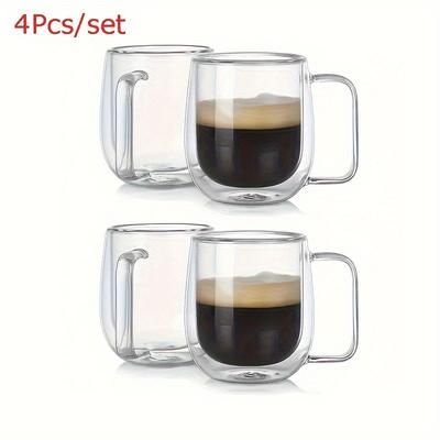 TEMU 2pcs/4pcs Double Wall High Borosilicate Glass Cup Heat Resistant Coffee Milk Juice Water Cup Bar Drink Coffee Equipment Valentine's Gift 250ml/8.80oz