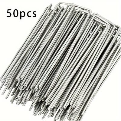 TEMU Pack U-shaped Garden Stakes, Iron Metal Landscape Fabric , For Barrier, Ground Cover, Fence, Artificial Turf Securement