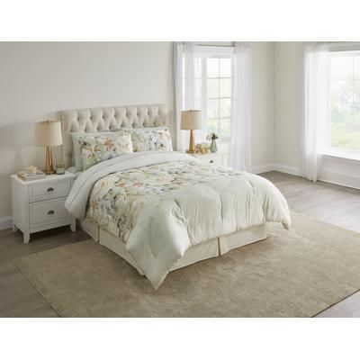 Lyocell Cotton Peony Garden Comforter Set by BrylaneHome in Green (Size FULL)