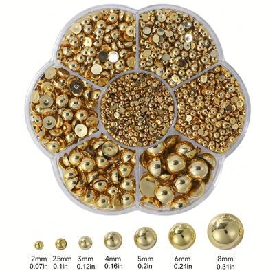 TEMU 2000pcs/box Golden Half Beads Nail Art Decoration Shaped Half Round Resin Beads Accessories Nail Different Sizes Nail Charms Nail Synthetic Gemstones Nail Supplies