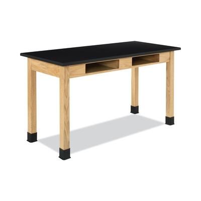 Diversified Woodcrafts, Inc. C7206K30N Classroom Book Compartment Science Table, 54w x 24d x 30h, Black Epoxy Resin Top, Oak Base DVWC7206K30N