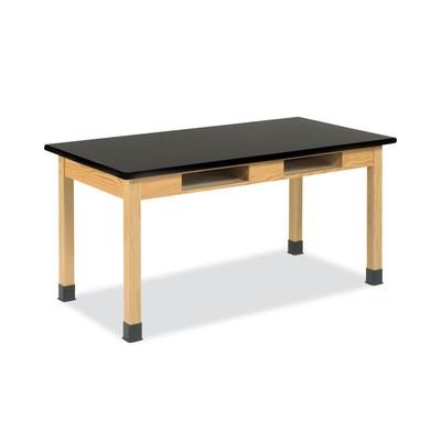 Diversified Woodcrafts, Inc. C730LBBK30N Classroom Book Compartment Science Table, 72w x 24d x 30h, Black High Pressure Laminate (HPL) Top, Oak Base D