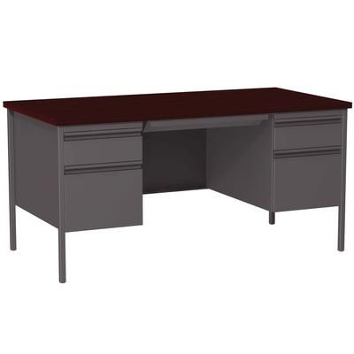 Alera Double Pedestal Steel Desk, 60" x 30" x 29.5", Mahogany/Charcoal, Charcoal Legs (ALEHSD6030CM)