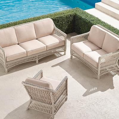 Hampton 3-pc. Sofa Set in Ivory Wicker - Quick Dry, Sailcloth Aruba - Frontgate