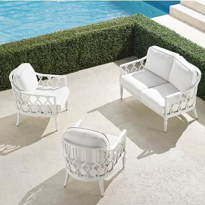 Avery 3-pc. Loveseat Set in White Aluminum - Standard, Coachella Taupe - Frontgate