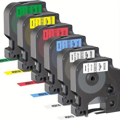"TEMU 6-pack Compatible With D1 Label Tape 1/2" Compatible With Label Maker Refills D1 45013 45010 45016 45017 45018 45019 Label For 160 280 Pnp 360d 210d 420p Label Maker"