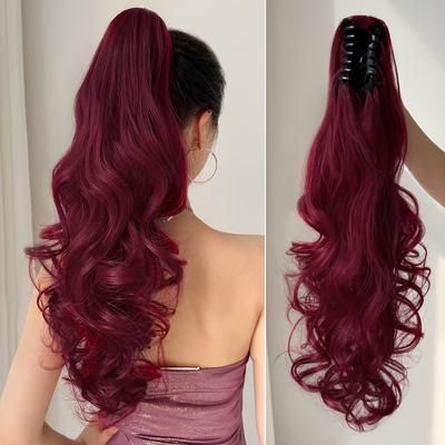TEMU Claw Ponytail Extension 24 Inch Water Wave Wavy Curly Clip In Hair Extensions Soft Looking Synthetic Hairpiece