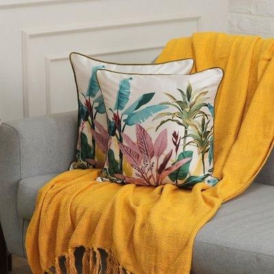 'Nature-Themed Embroidered Cushion Cover Pair Made in India'