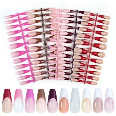 Grand paquet acrylique français presse sur ongles couverture complète faux faux conseils appliquer rapide réutilisable doux Gel Extension conseils 480 pièces/boîte