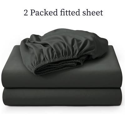 TEMU 2pcs Single Fitted Sheets, 1800 Ultrafine Fiber Dark Gray Fitted Sheets With 12-inch Deep Pockets, Soft And Breathable Sheets