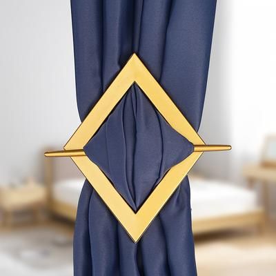TEMU 2pcs Elegant Vintage Curtain Hooks - Chic Golden Diamond Design, Plastic Holdbacks For & Office Decor, Living Room And Bedroom, Curtains For Living Room