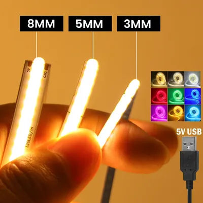 Bande lumineuse Led COB USB 5V, 320 diodes/M, blanc/rouge/vert/bleu/bleu glacé/rose, PCB 3MM 5MM 8MM, ruban Flexible, lampe de nuit, rétro-éclairage TV