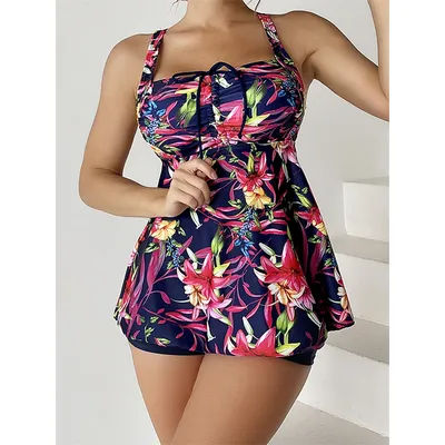 Ensemble Tankini Imprimé Deux Pièces 2026 avec Cordon de Serrage, Maillot de Bain Taille Haute pour Femme, Tenue de Plage