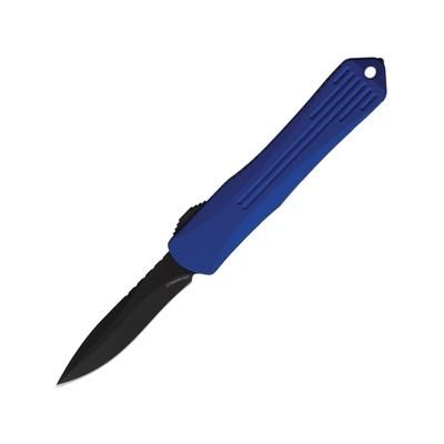 Heretic Knives Auto Manticore S OTF Automatic Folding Knives 2.63in Black DLC Coated Double Edge CPM MagnaCut Stainless Blade Recurve blade Blue