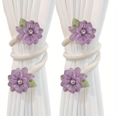 TEMU 2pcs Branch Flower Curtain Tie Creative Curtain Free Punching Belt Curtain Clip Curtain Accessories Curtain Tieback Curtain Holdback For Bedroom Living Room Home Decor