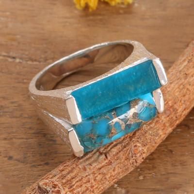 Oceanic Dimensions,'Modern Polished Composite Turquoise and Quartz Cocktail Ring'