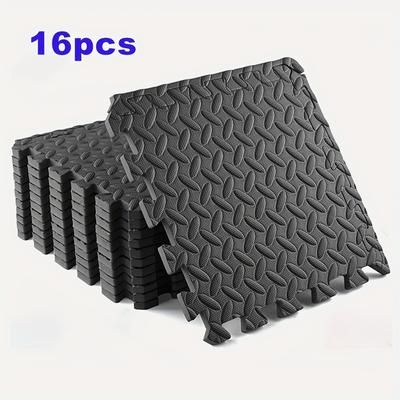 TEMU 16counts ½ Inch Gym Mat With Eva Foam Interlocking Tiles For Mixed Martial Arts, Fitness, Gymnastics And Home Gym Protection, Home Gym Mat, Floor Liner, Black/gray