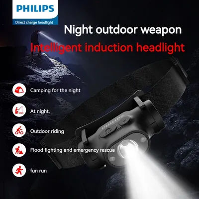 Philips SFL1851 Lampe frontale mini lampe de poche rechargeable USB avec 50 ° Lampe frontale de recherche de Camping réglable pour l'extérieur