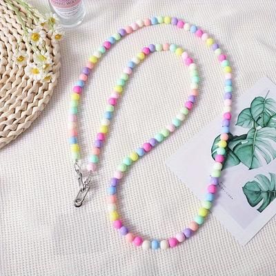 TEMU 1pc Beaded Rainbow Phone Chain, Long Accessory, Universal Crossbody & Backpack Pendant With Clasp, Acrylic () Material, Gift