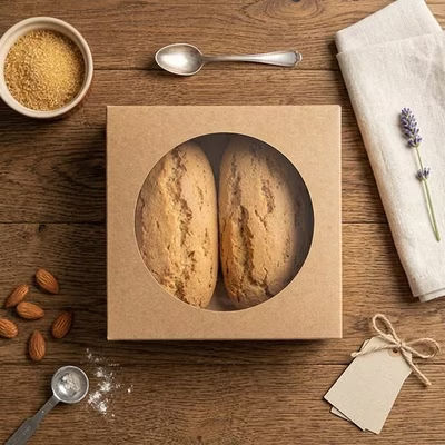 Kraft Paper Box with Round Window 4 1/4" x 1 3/16" x 4 1/4" 25 Pack WKRGR44