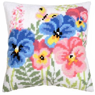 Coussin point de croix "pensées"