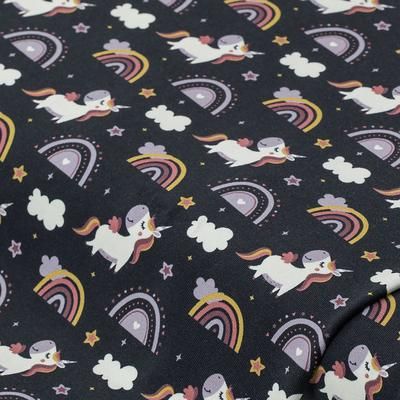 Tissu jersey de coton "licorne" avec élasthanne, bleu foncé/coloré