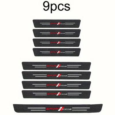 TEMU 9pcs Car Door Guards With Racing Emblem - Anti-slip, -resistant Pvc Welcome Strips, Fits All Car Models