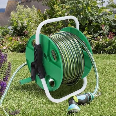TEMU Hose Reel 45m Lightweight Portable Hose Pipe Reel Prevents Twisting Free Standing Mobile Hose Reels For Home Patio Deck Yard Garden Hose Guide