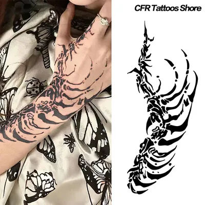 Temporary Tattoos Fake Tatto Half Arm Belly Waterproof Dark Goth Skeleton Herbal Juice Tattoo Sticker Sexy Hotwife Trend Gift