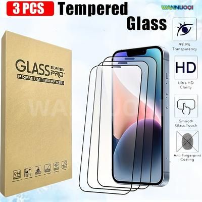 TEMU 3pcs For Iphone 16 16 Pro 16pro Max 12/13/14/15 Pro , Tempered Glass Screen Protector Ultra-high Definition, 9h Hardness